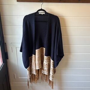 Dreamers Navy and Tan Tunic with Fringe